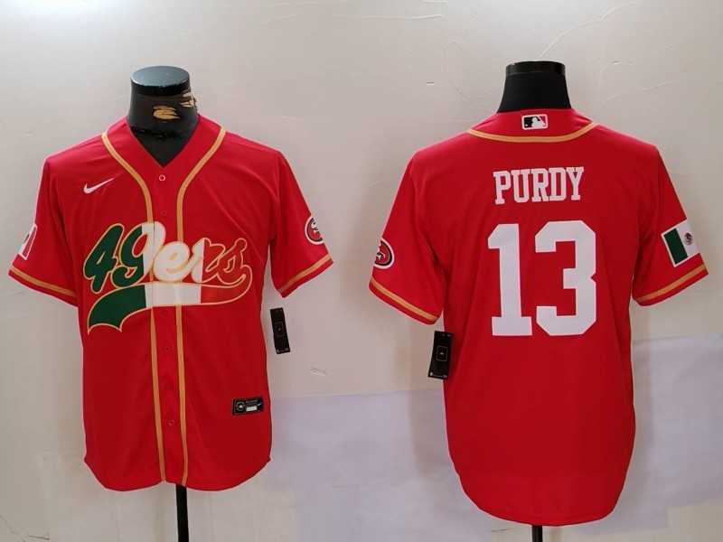 Mens San Francisco 49ers #13 Brock Purdy Red With Patch Cool Base Stitched Baseball Jersey->san francisco 49ers->NFL Jersey